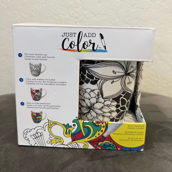 Just Add Color Ceramic Mug Kit Color Your Own Cup w/Markers Floral Pattern - Picture 1 of 5